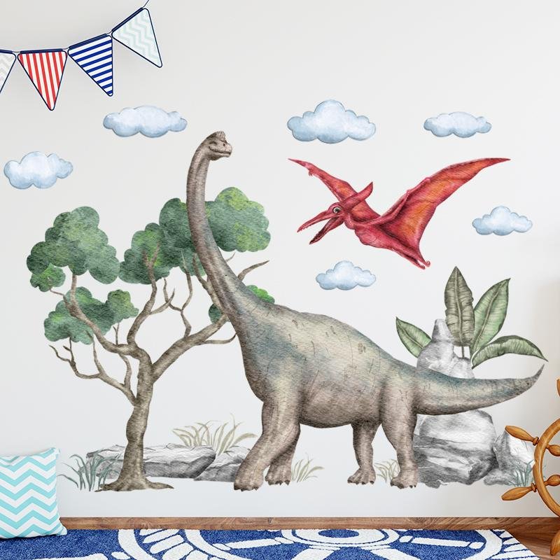 Large Pterosaur Flying Dinosaurs Cartoon Wall Stickers For Kids Room, Flora Grossist, Barnrum