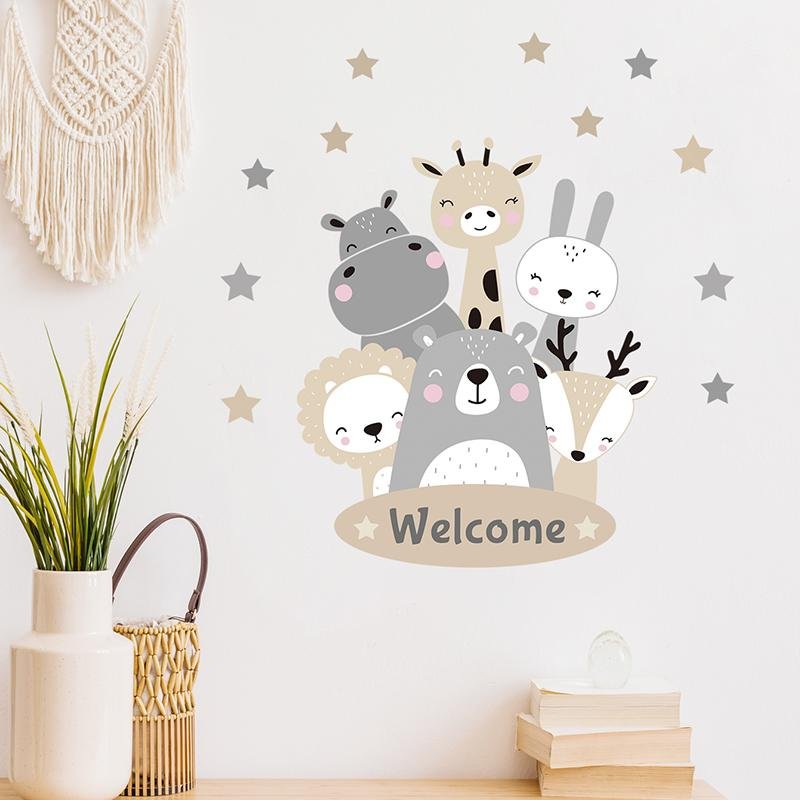 Nordic Cartoon Animal Wall Stickers For Kids Rooms, Flora Grossist, Barnrum