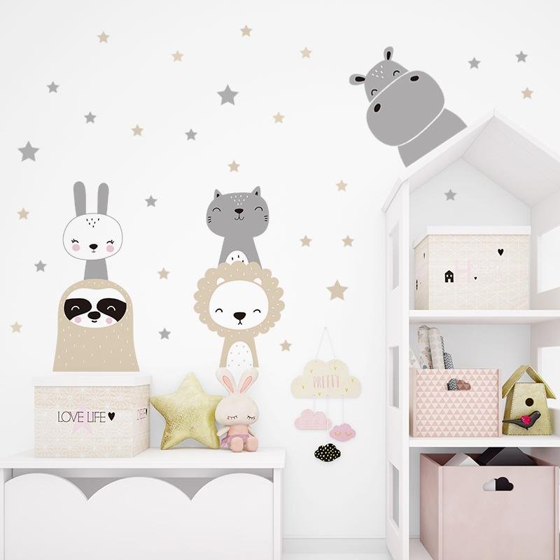 Wall Stickers/decal For Nursery & Kids Room – Nordic Style Forest Animal Babie, Flora Grossist, Barnrum
