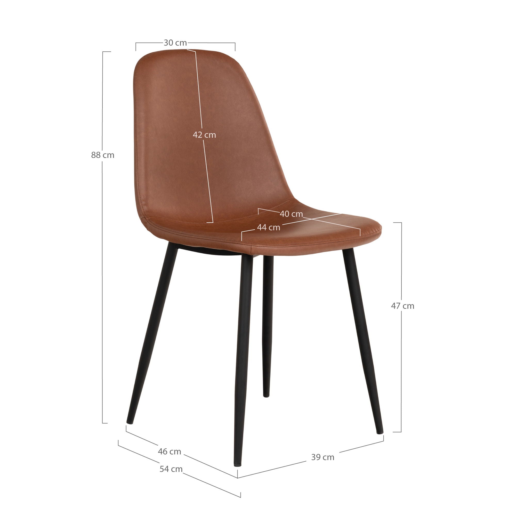 Stockholm Dining Chair, ljusbrun PU-läder, svarta ben