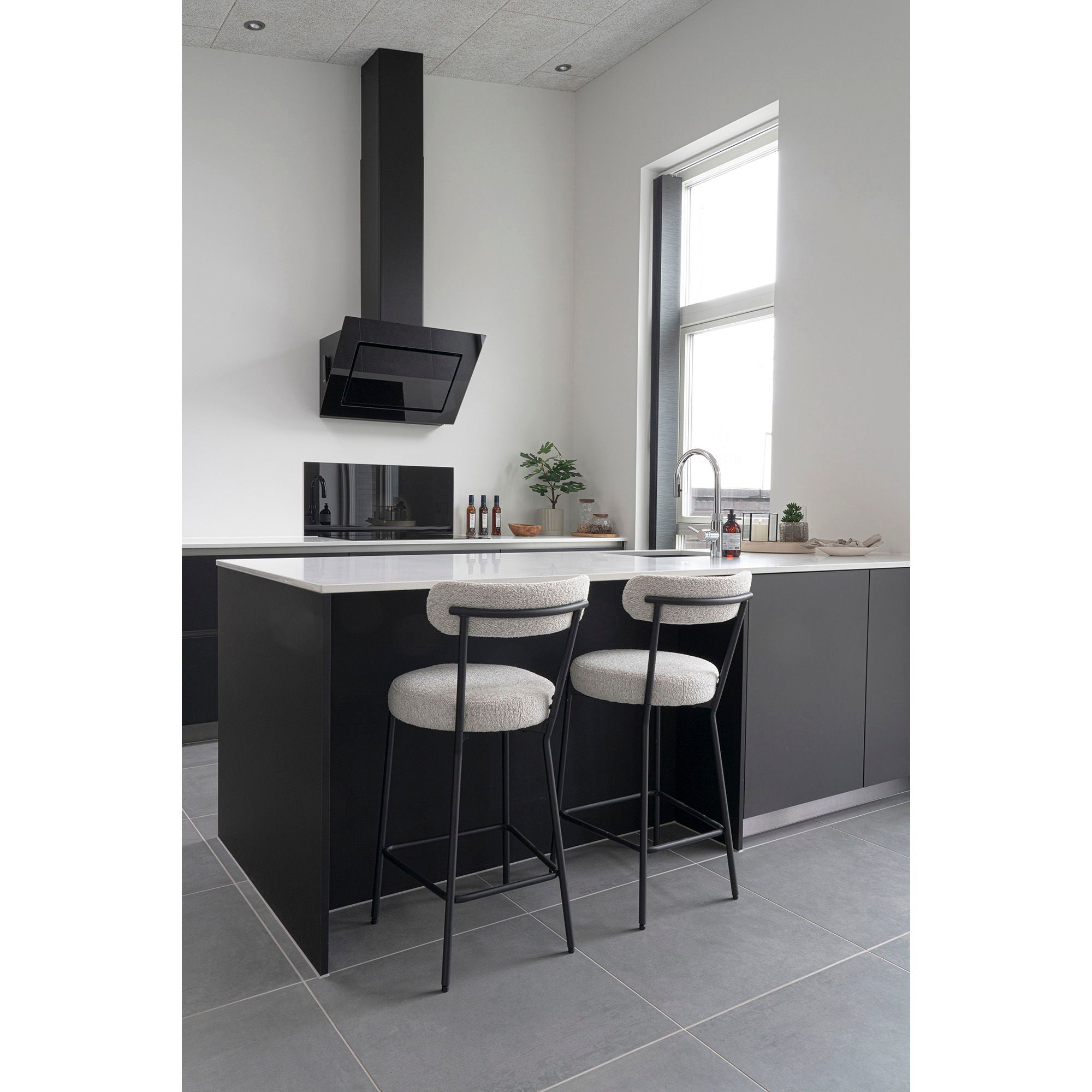 BADALONA Barstol, bouclé vit, svarta ben