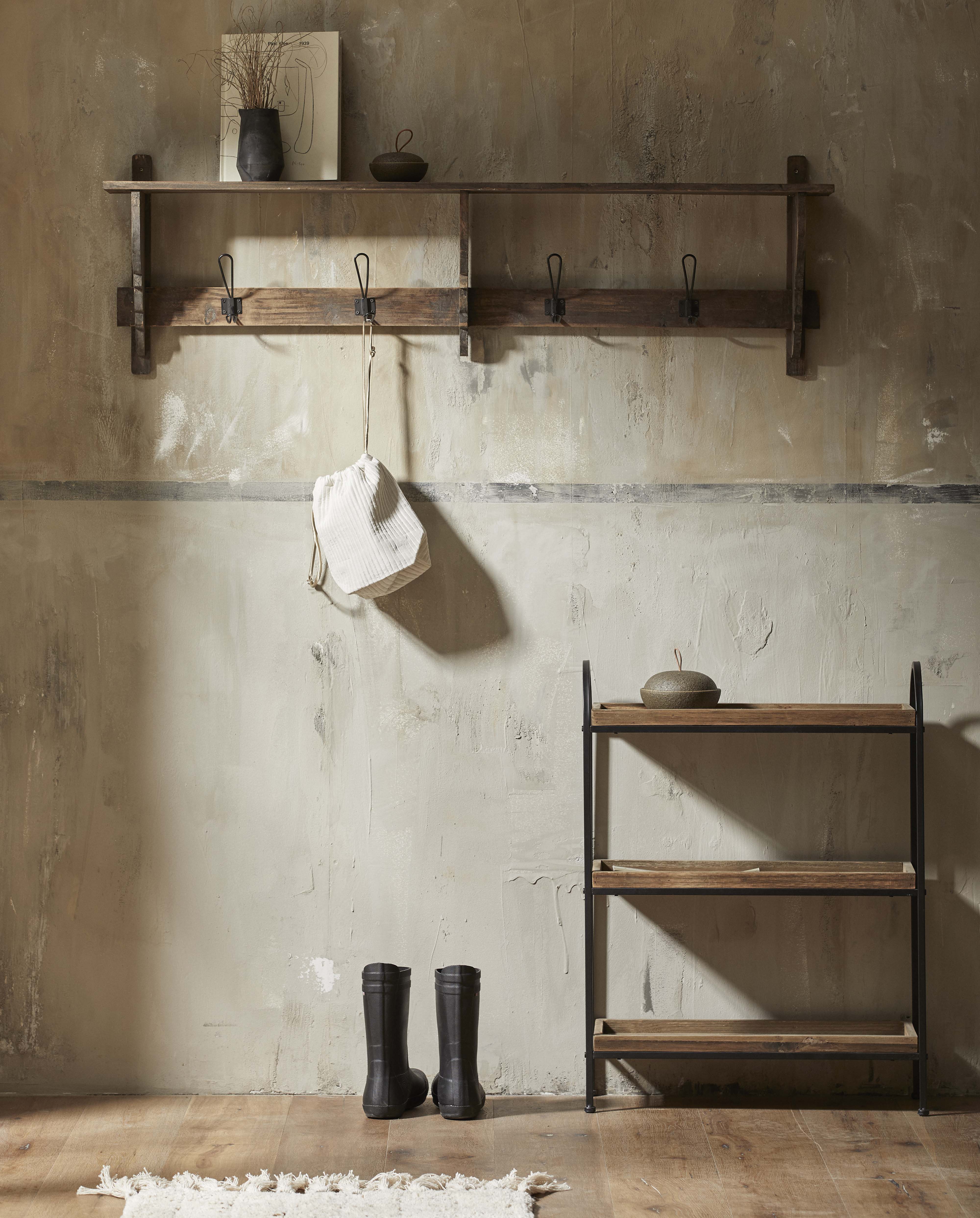 Caronu Shelf, 4 Hooks, Reclaimed Wood - Nature, Nordal, hängare & krokar