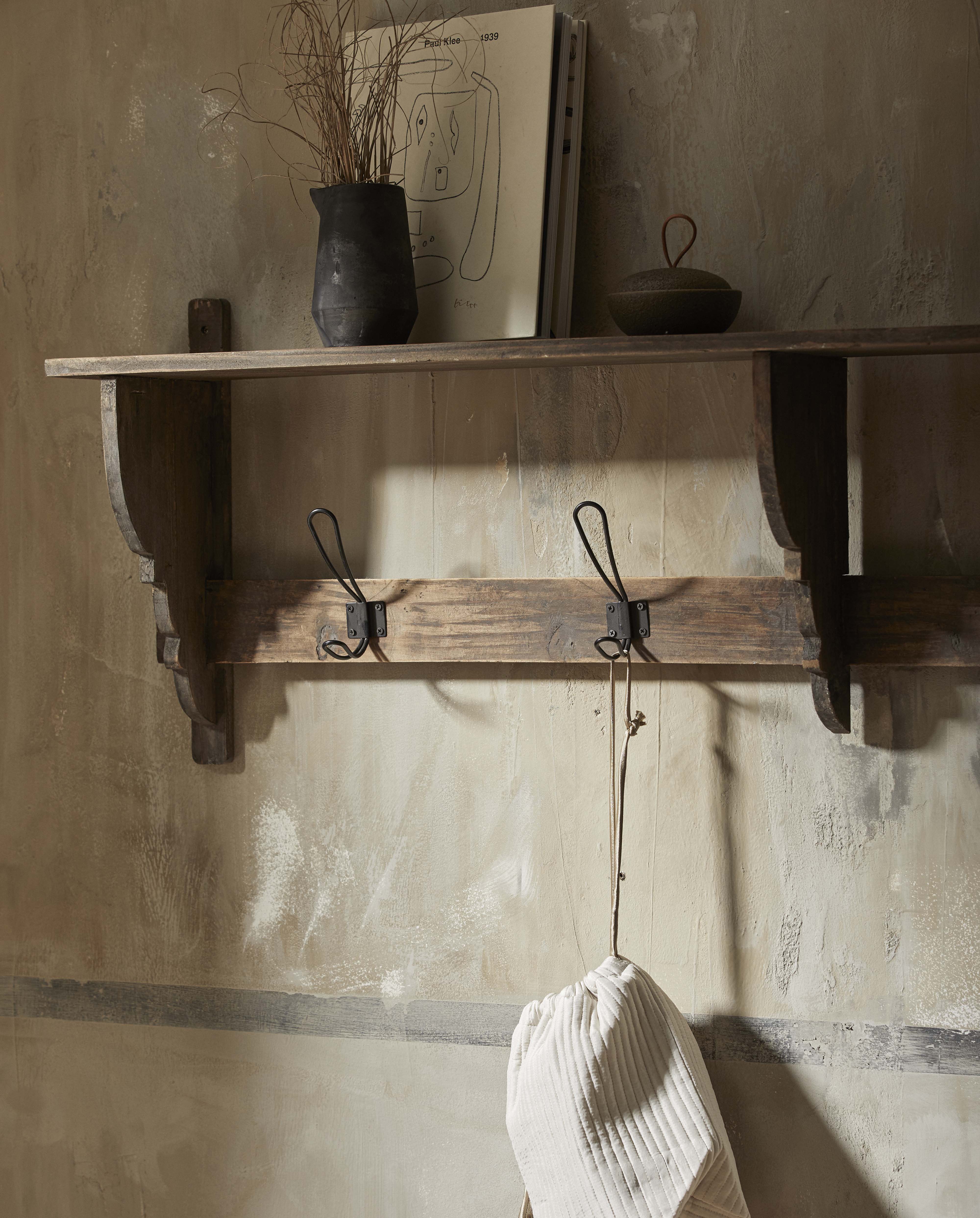 Caronu Shelf, 4 Hooks, Reclaimed Wood - Nature, Nordal, hängare & krokar