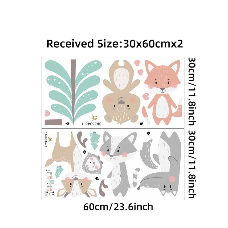 Cartoon Forest Animals Trees Bear Deer Fox Wall Stickers For Kids Room, Flora Grossist, Barnrum