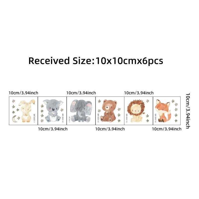 6pcs/sheet Cute Cartoon Painted Elephant Bear Fox Switch Stickers, Flora Grossist, Barnrum