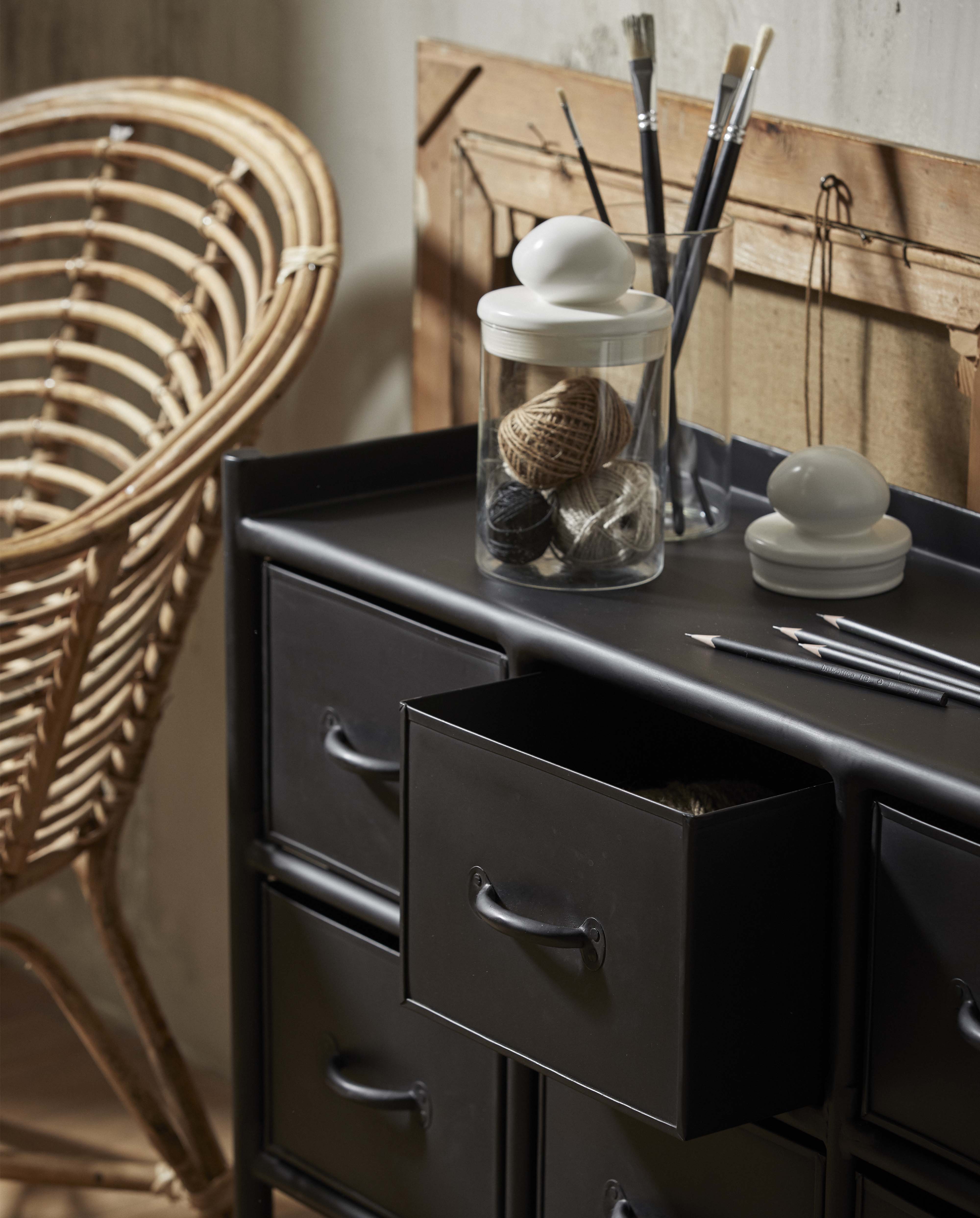 Portland Iron Drawer, 8 Drawers - Black, Nordal, bokhyllor