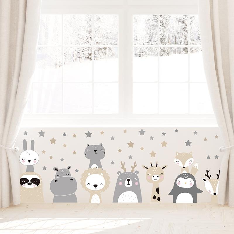 Cartoon Lion Bunny Wall Sticker Home Decor Animals Stars Wall Paper, Flora Grossist, Barnrum