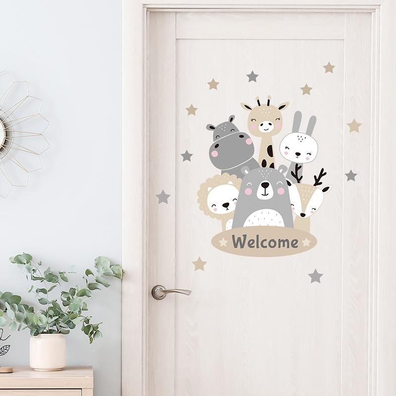 Nordic Cartoon Animal Wall Stickers For Kids Rooms, Flora Grossist, Barnrum