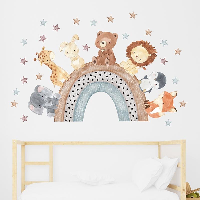 Cartoon Animals Rainbow Star Wall Stickers For Kids, Flora Grossist, Barnrum