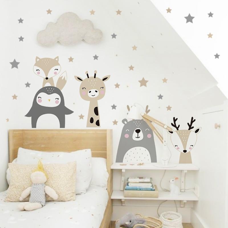Wall Stickers/decal For Nursery & Kids Room – Nordic Style Forest Animal Babie, Flora Grossist, Barnrum