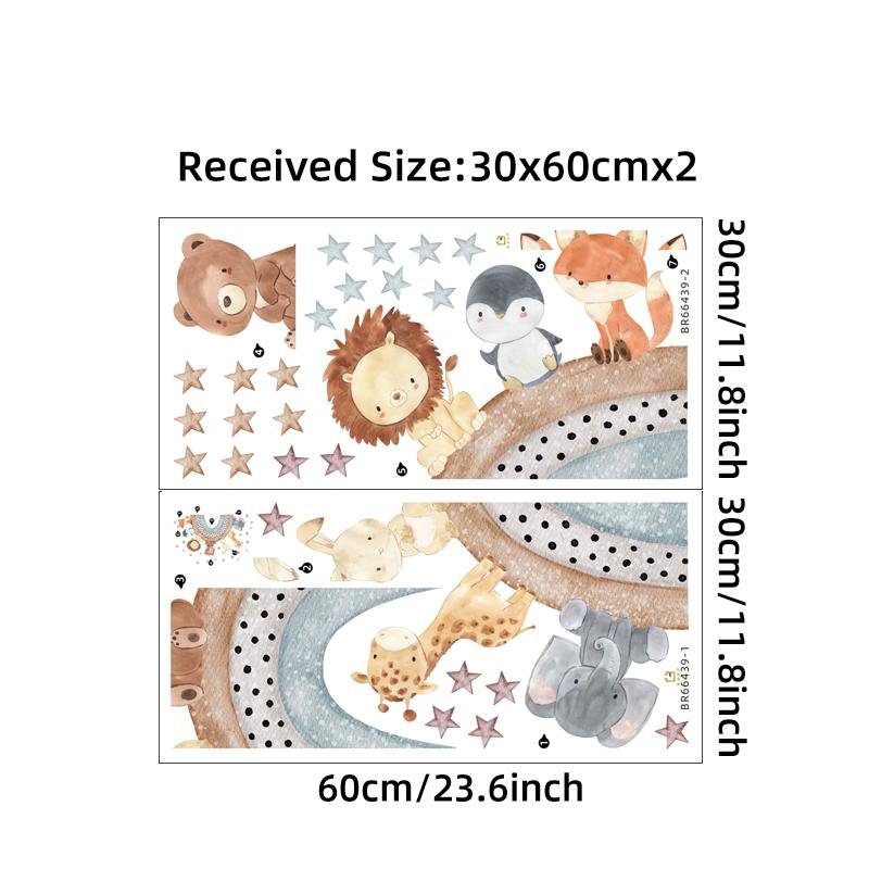 Cartoon Animals Rainbow Star Wall Stickers For Kids, Flora Grossist, Barnrum