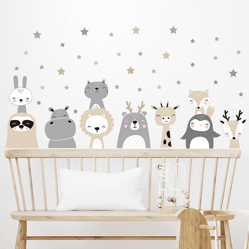 Cartoon Lion Bunny Wall Sticker Home Decor Animals Stars Wall Paper, Flora Grossist, Barnrum