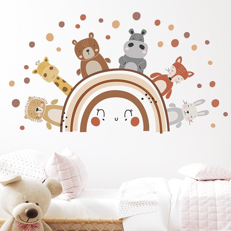Boho Style Animals Rainbow Wall Decals Baby Room Decor Stickers, Flora Grossist, Barnrum