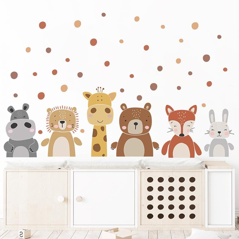 Cute Lion Bear Bunny Fox Giraffe Hippo Nursery Baby Kids Game Room Wall Decor Decals Decoration Interior, Flora Grossist, Barnrum