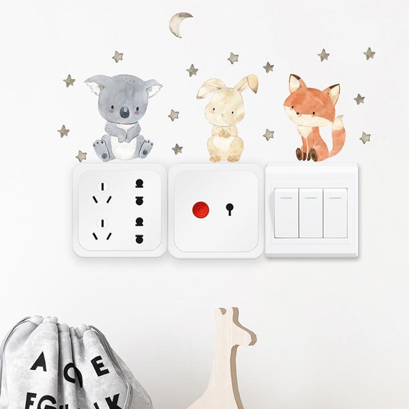 6pcs/sheet Cute Cartoon Painted Elephant Bear Fox Switch Stickers, Flora Grossist, Barnrum