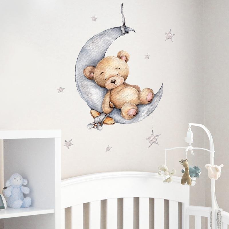Väggdekal för Nallebjörn som Sover på Månen, Flora Grossist, Barnrum