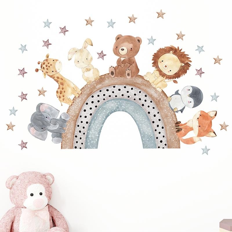 Cartoon Animals Rainbow Star Wall Stickers For Kids, Flora Grossist, Barnrum