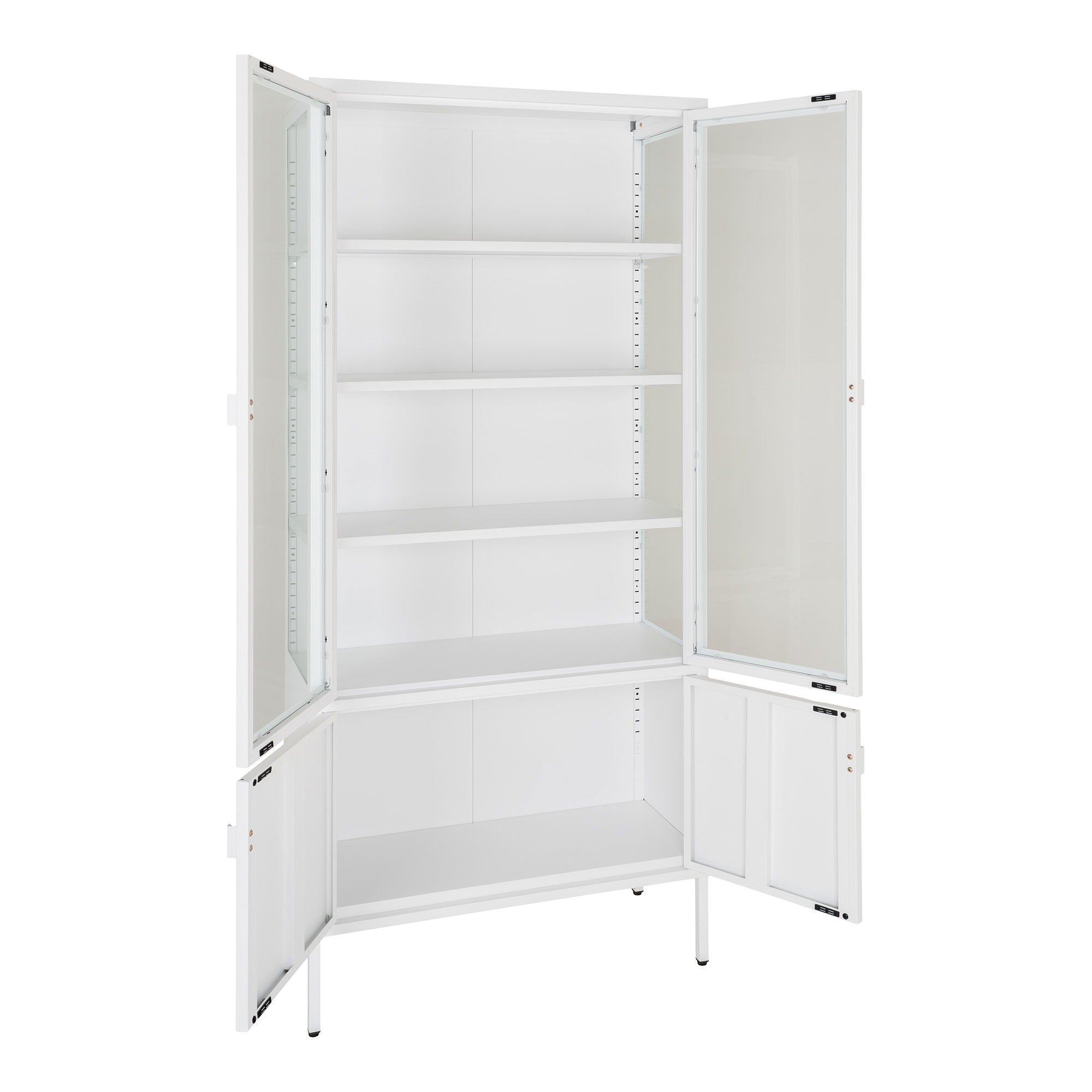 BRISBANE Vitrinskåp, vitt stål, 4 dörrar