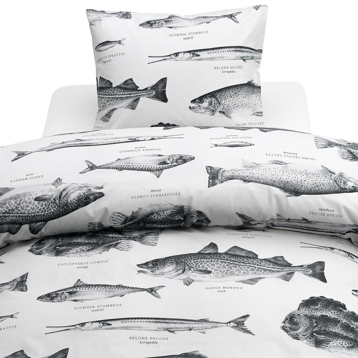 2-dels Set Havsfiskar Svart/vit, Borganäs of Sweden, påslakan