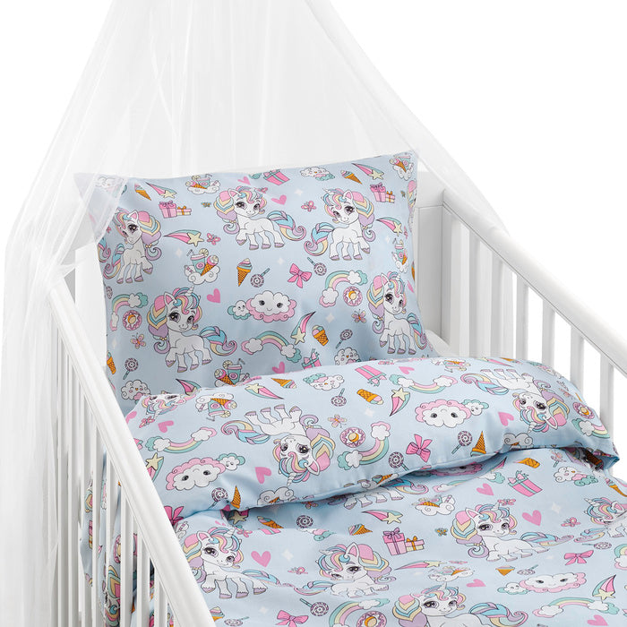 2-dels Set Enhörning Blå Spjälsäng, Borganäs of Sweden, påslakan