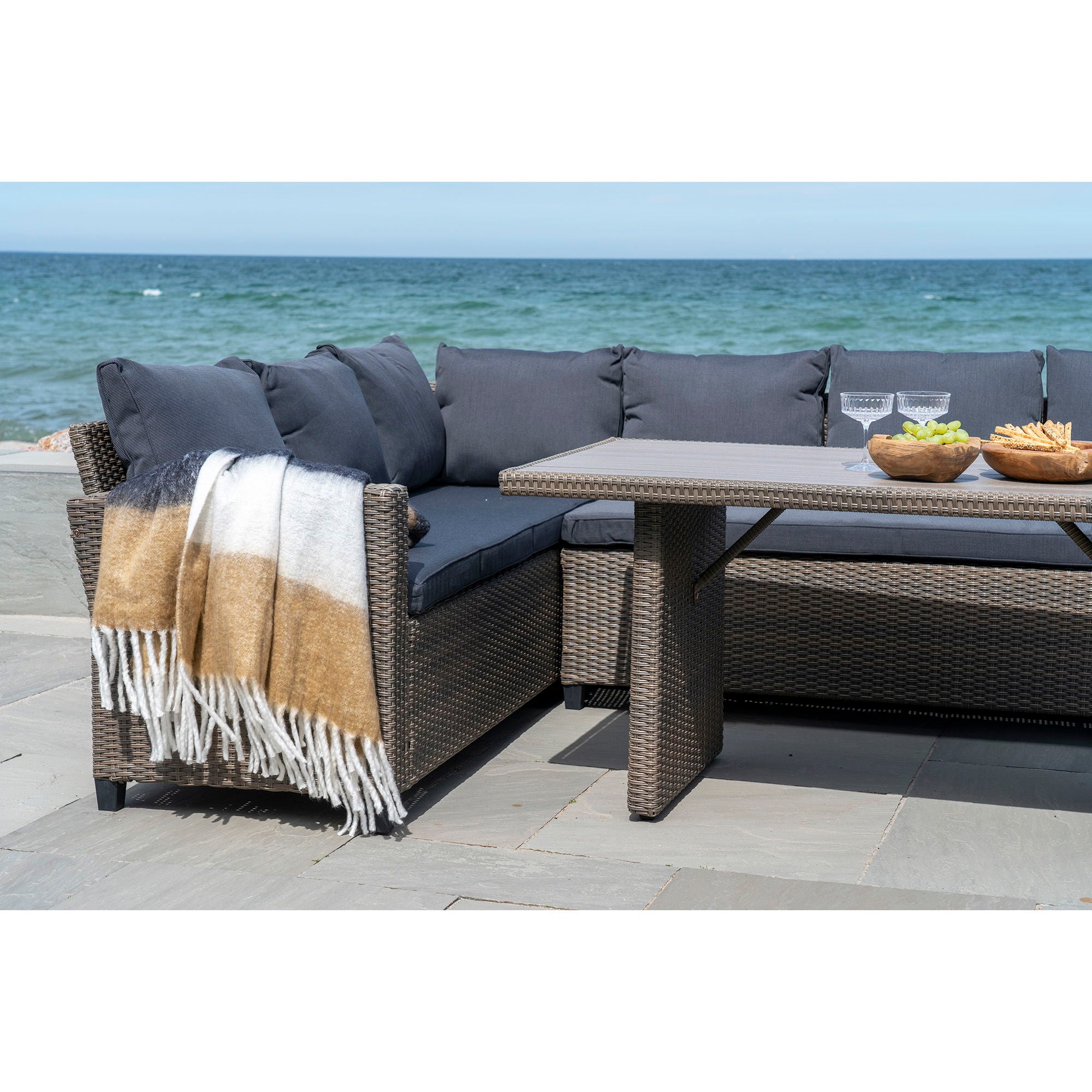 Sintra-pläd, svart/vit/brun