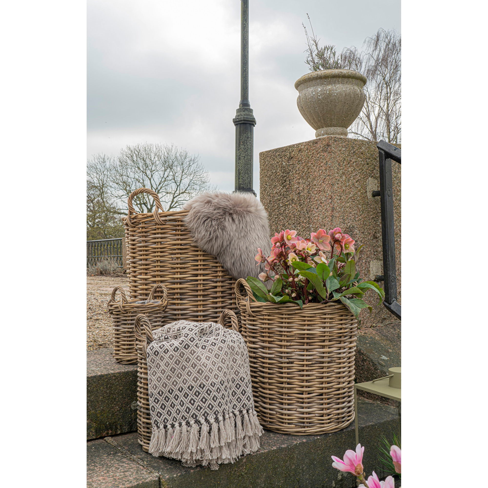 ALANYA Pläd, brun/beige/vit