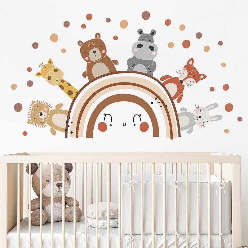 Boho Style Animals Rainbow Wall Decals Baby Room Decor Stickers, Flora Grossist, Barnrum