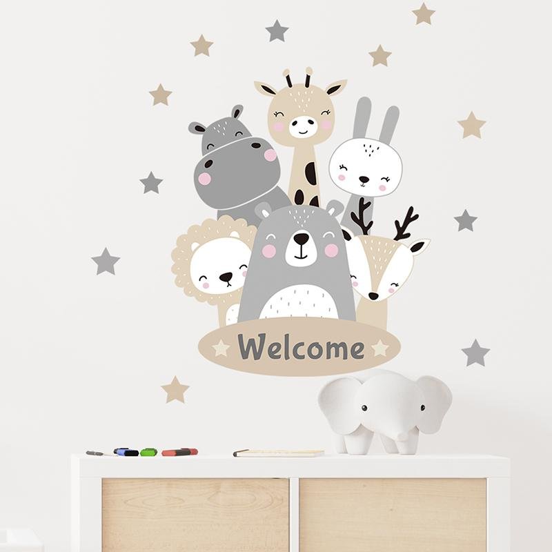 Nordic Cartoon Animal Wall Stickers For Kids Rooms, Flora Grossist, Barnrum