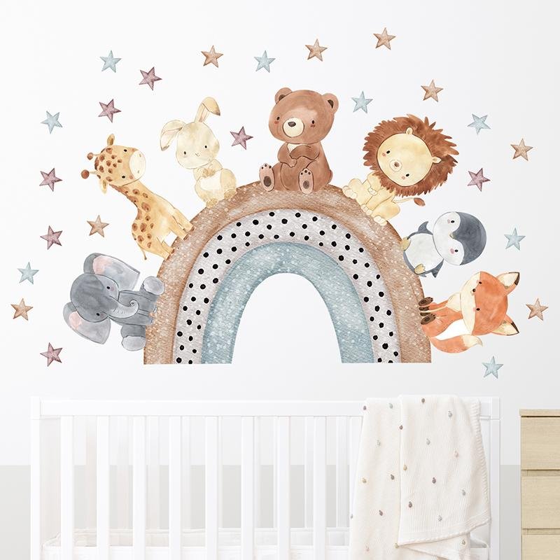 Cartoon Animals Rainbow Star Wall Stickers For Kids, Flora Grossist, Barnrum