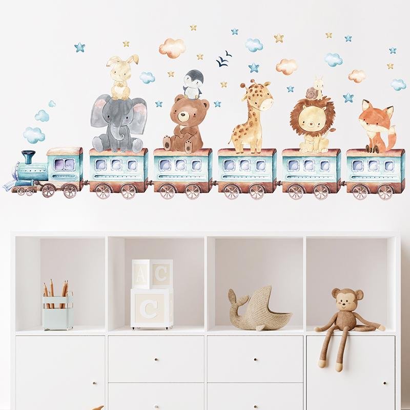 Cartoon Cute Animals Elephant Giraffe Train Wall Stickers, Flora Grossist, Barnrum
