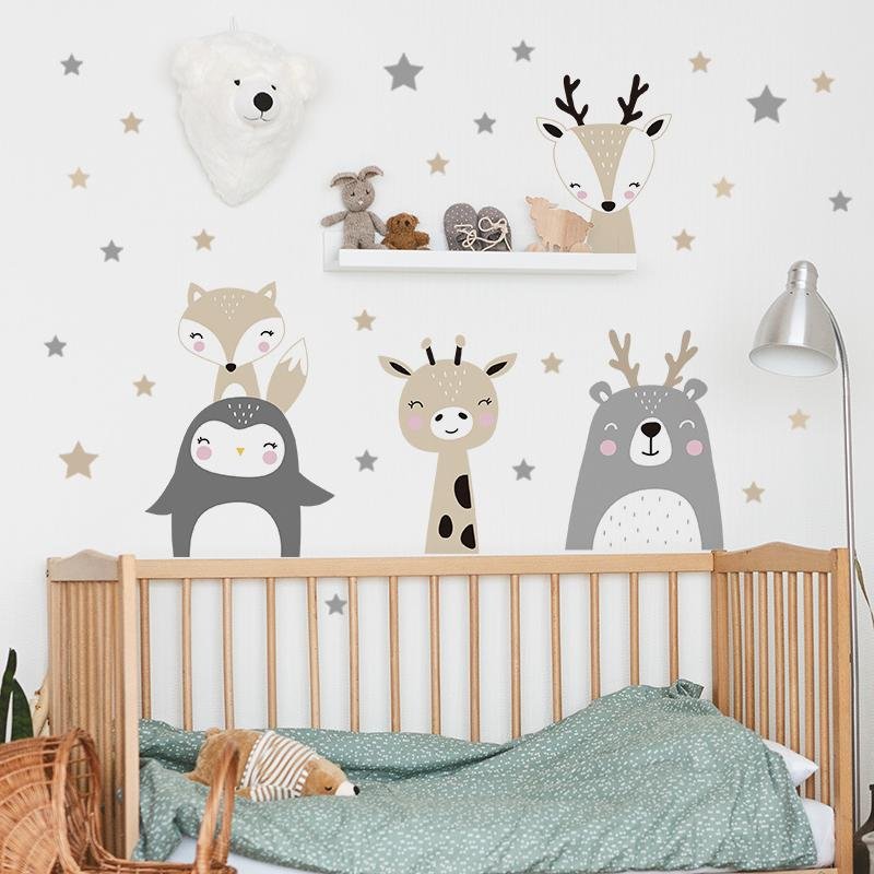 Wall Stickers/decal For Nursery & Kids Room – Nordic Style Forest Animal Babie, Flora Grossist, Barnrum