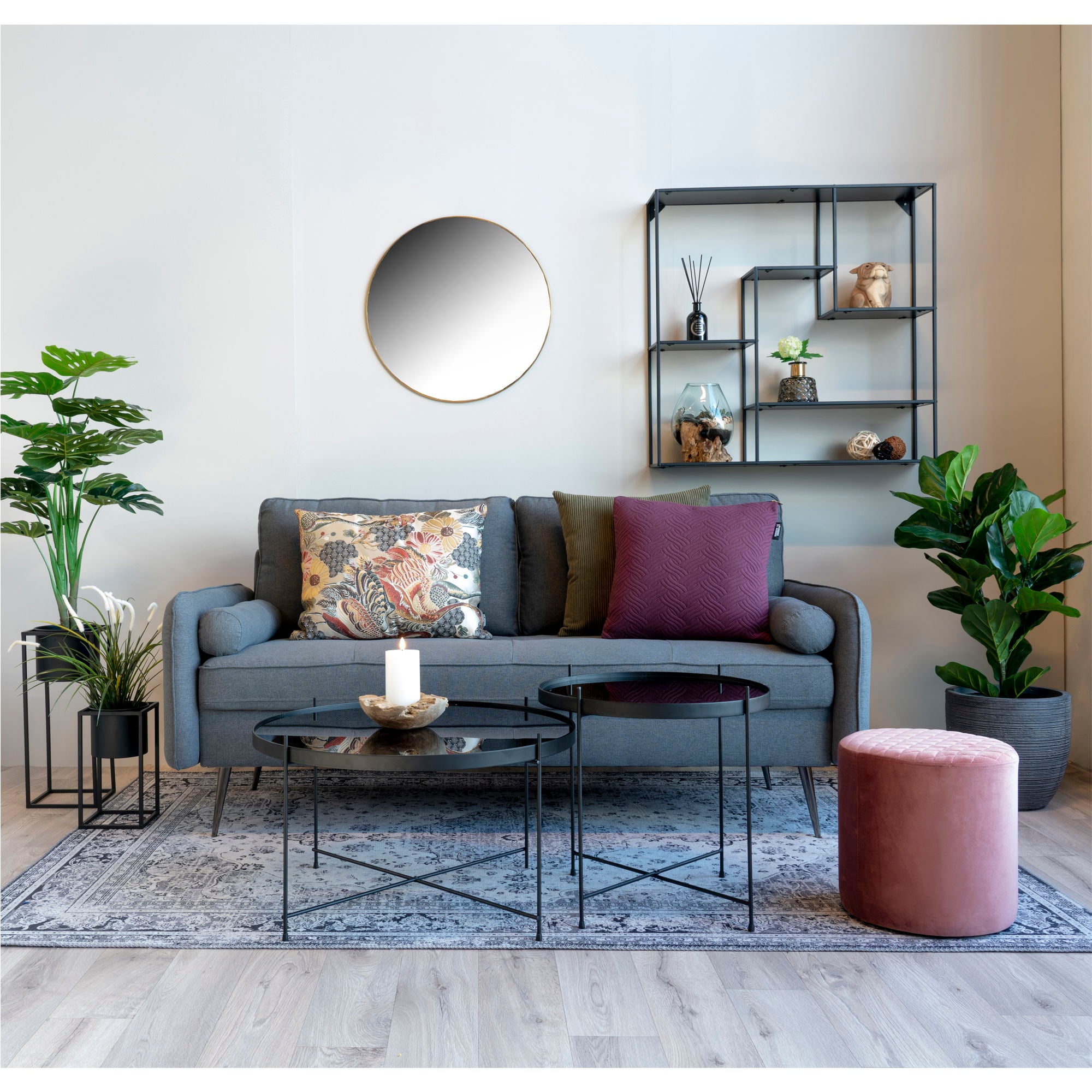 Jersey spegel, stål med mässingslook, Ø60 cm