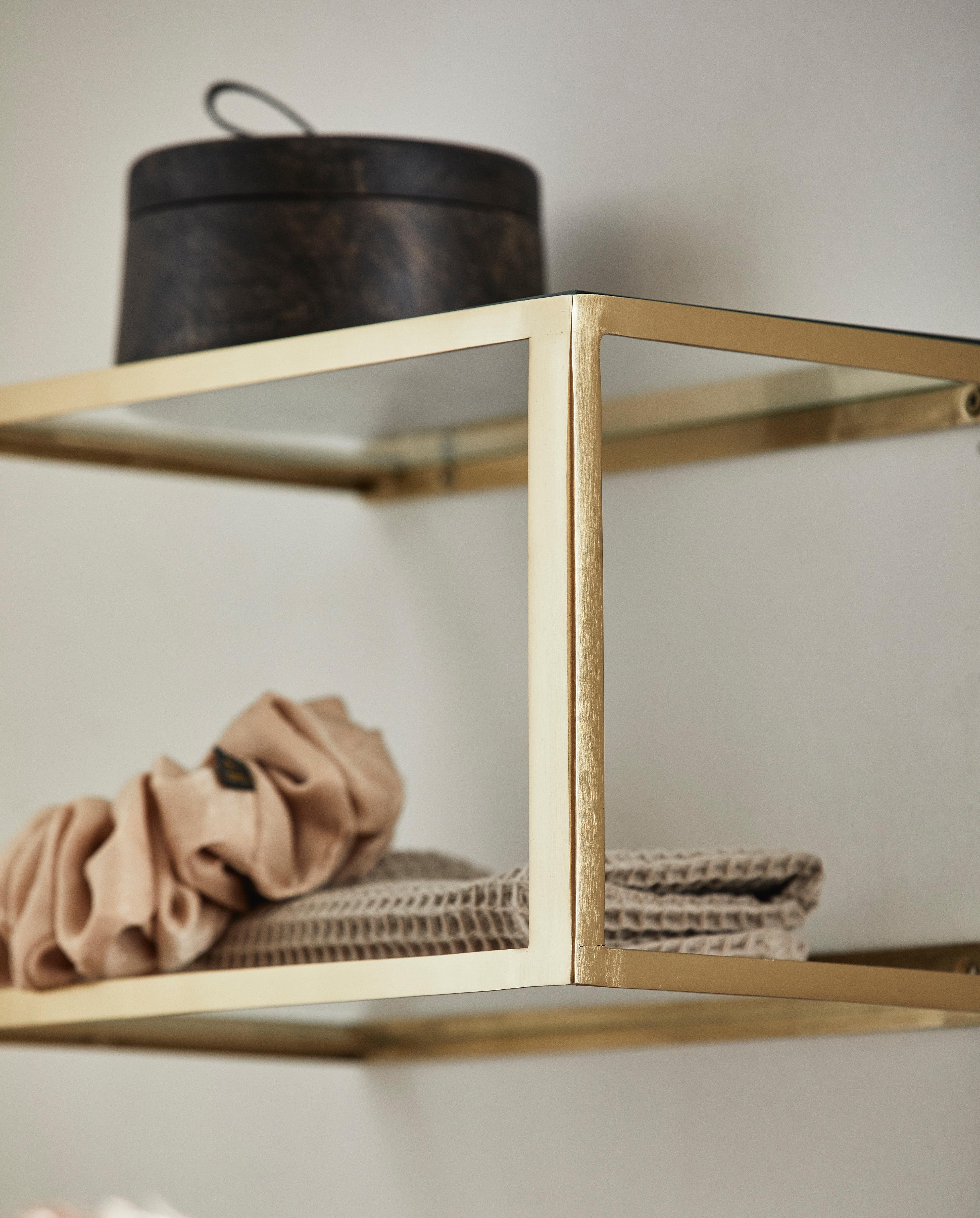 Nera Shelf W/glass, Golden Finish, Nordal, vägghyllor & väggskåp