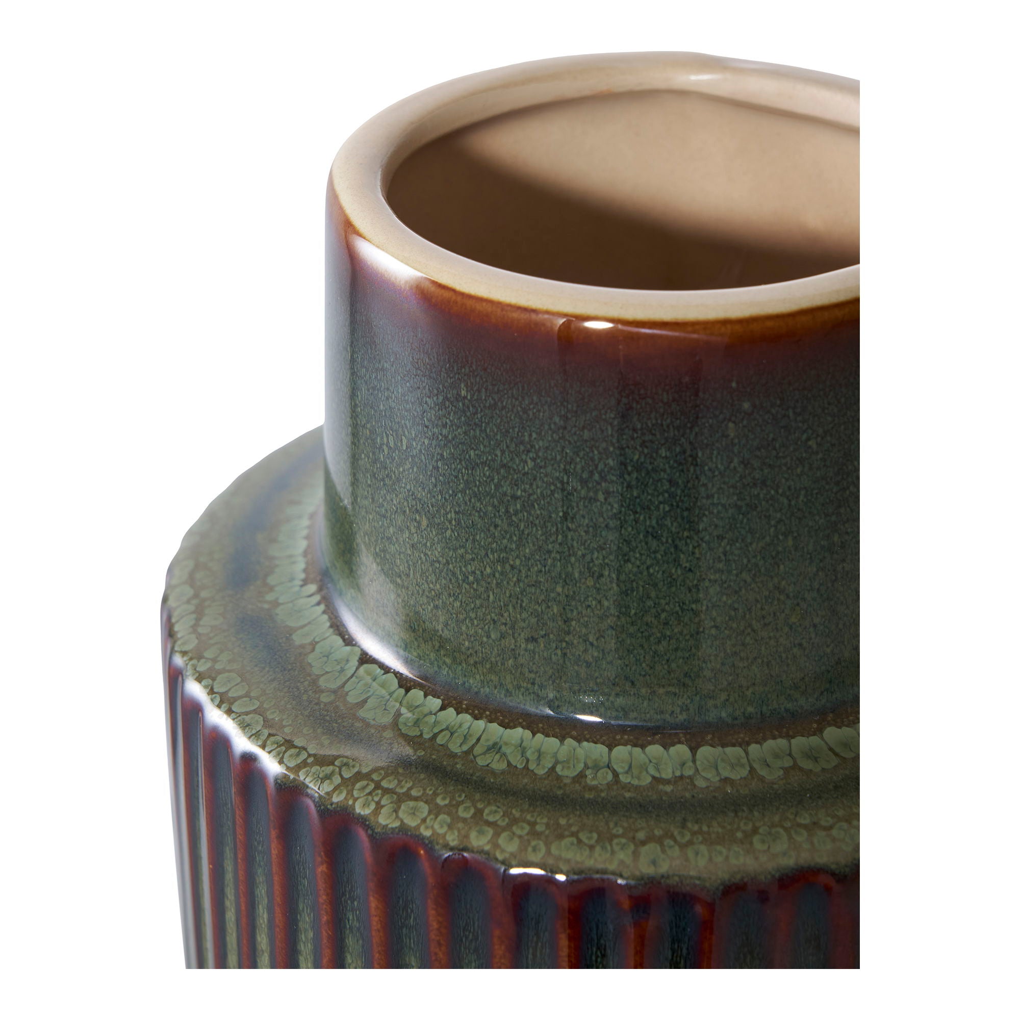 Vas, keramik, grön/brun