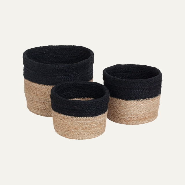 Cylinder Basket Elin Natural/black S/3, Dixie, korgar