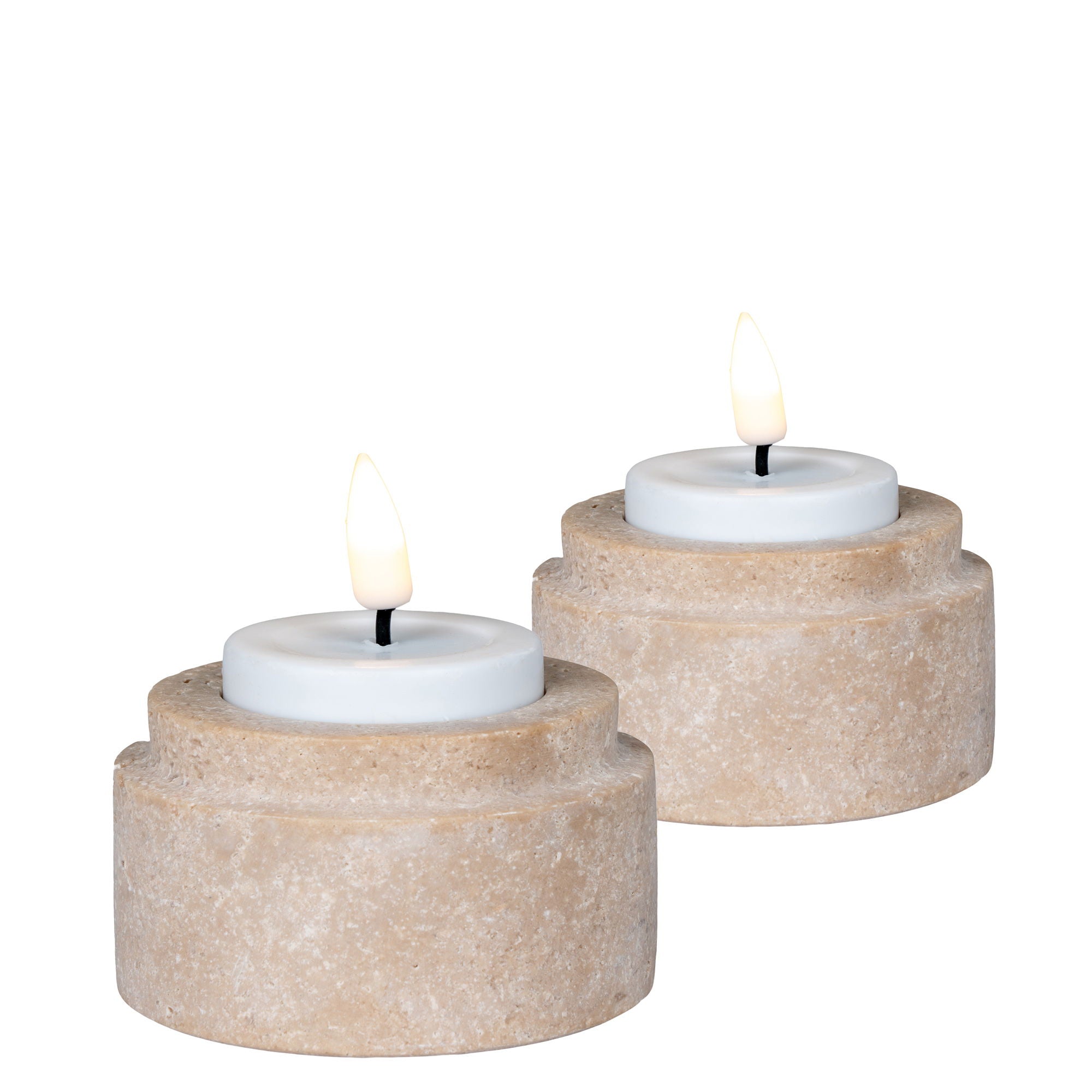 Tealight-ljushållare, travertin natur, 2-pack