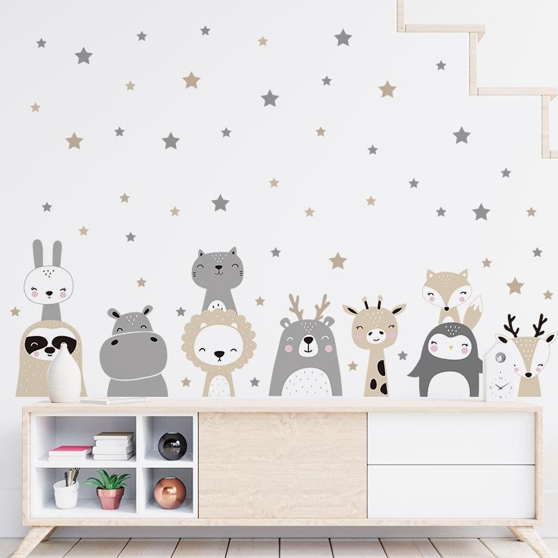 Wall Stickers/decal For Nursery & Kids Room – Nordic Style Forest Animal Babie, Flora Grossist, Barnrum