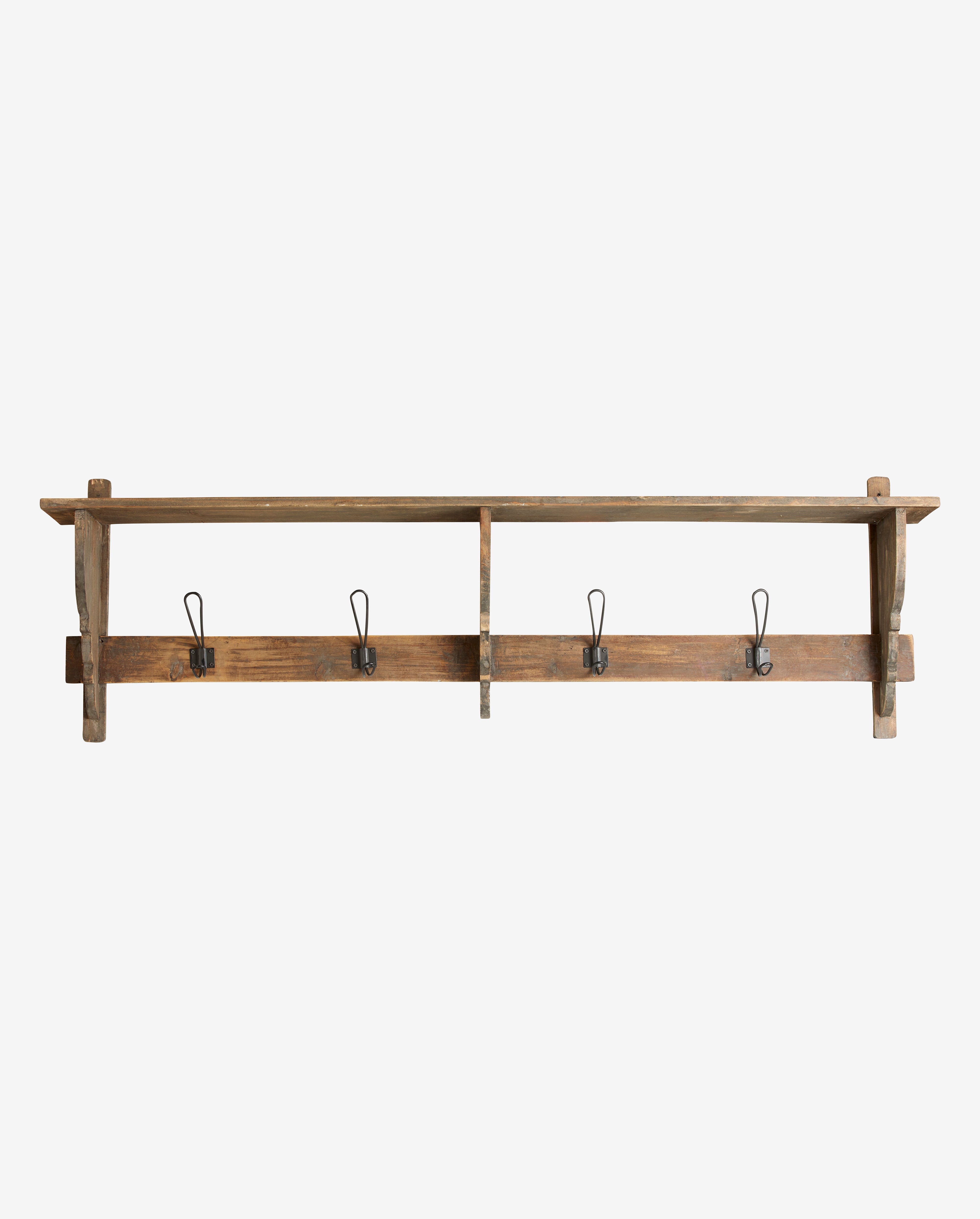 Caronu Shelf, 4 Hooks, Reclaimed Wood - Nature, Nordal, hängare & krokar