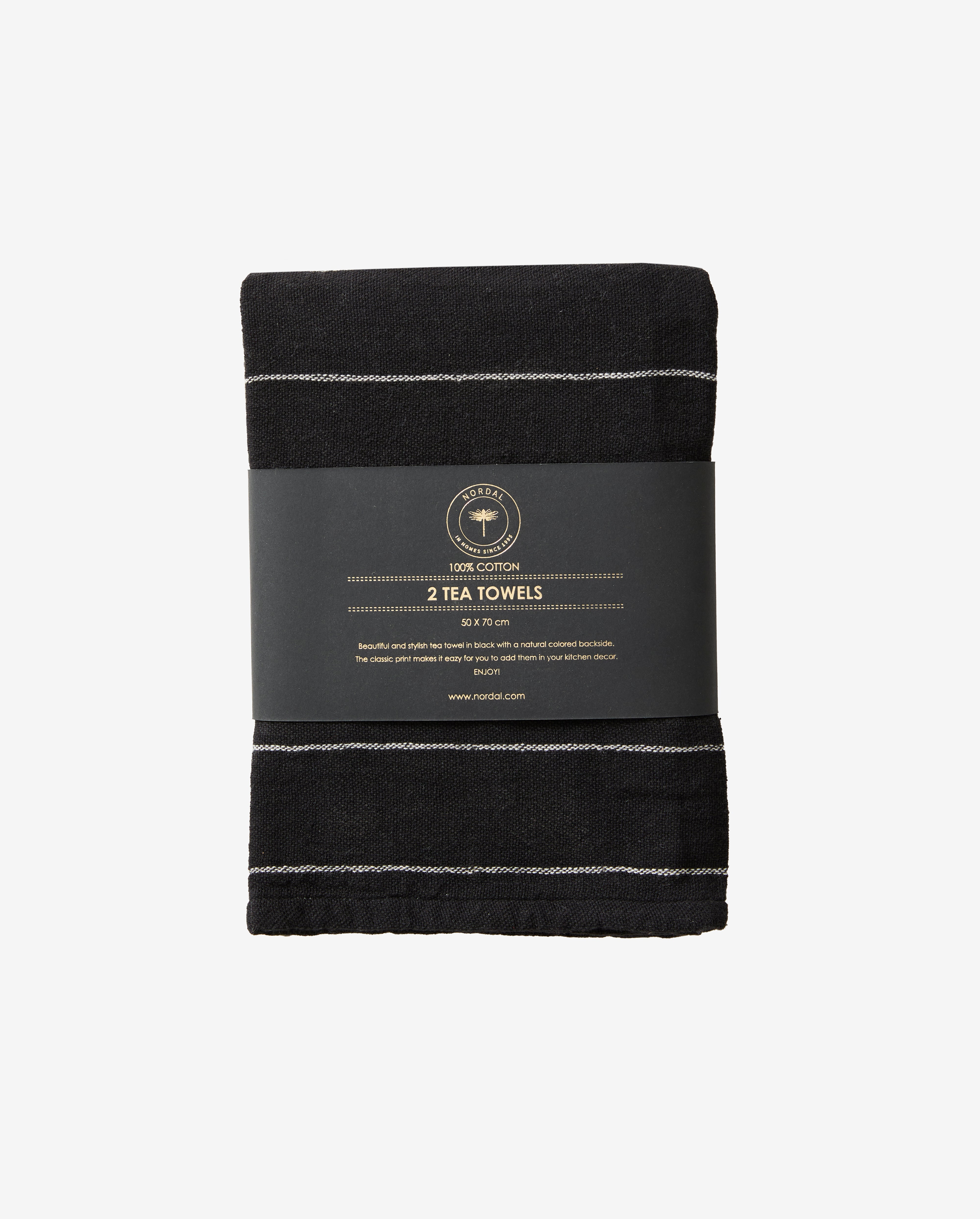 Tea Towel, Check/stripe, Black/natural, Nordal, sovrums textilier