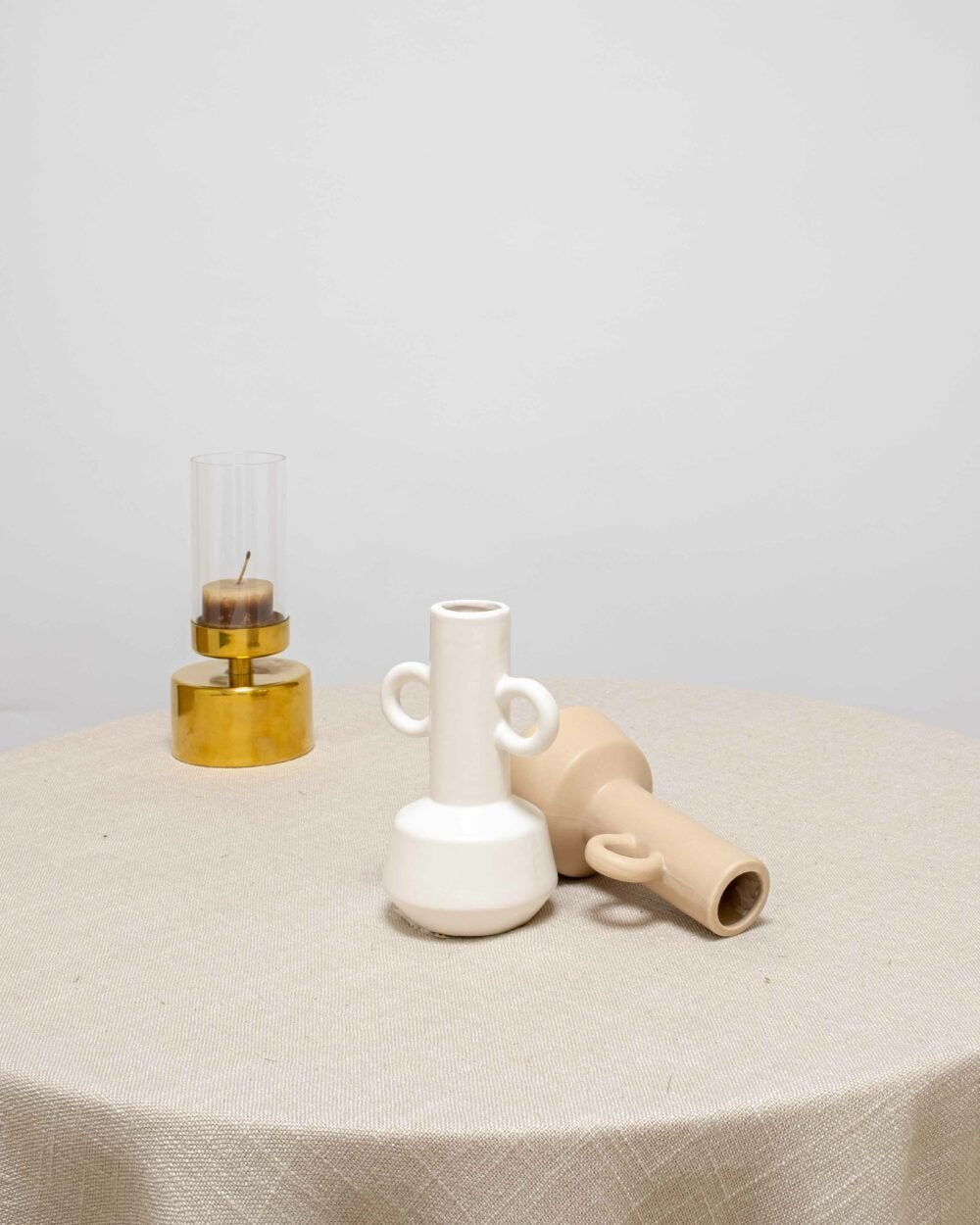 Liten Keramikvas med Handtag – Kräm, Flora Grossist, vaser-och-krukor