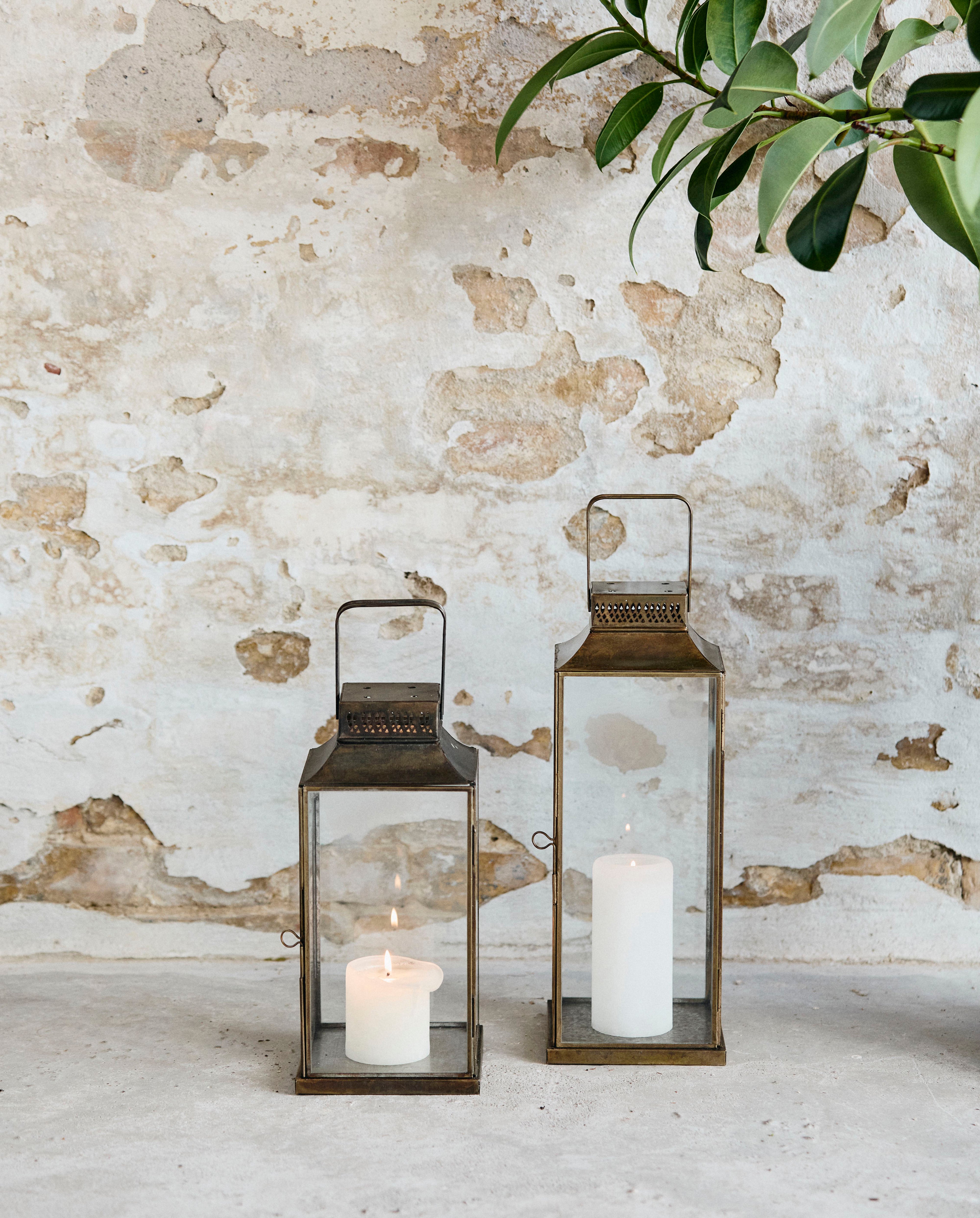 Antique Lantern, Square W/top, L - Golden Finish, Nordal, ljus & ljuslyktor