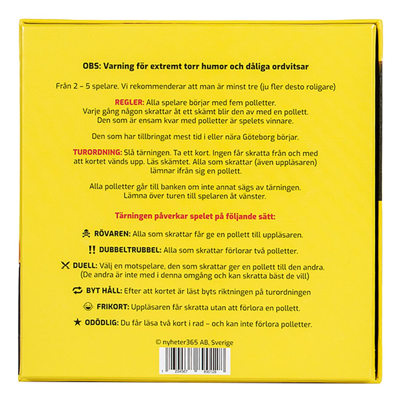 Den som skrattar förlorar spel, baksida