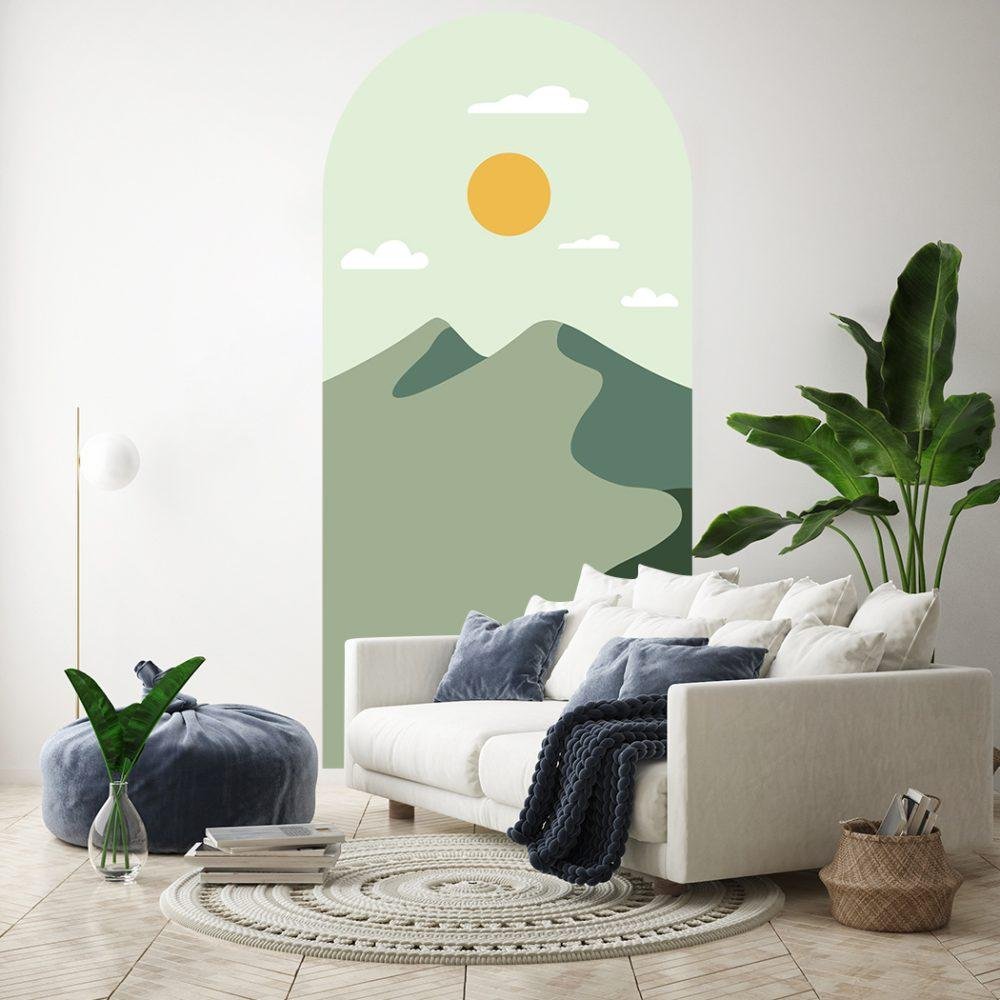 Simple Life Mountain Sunset Arch Decal Headboard Wall Sticker, Flora Grossist, väggdekoration