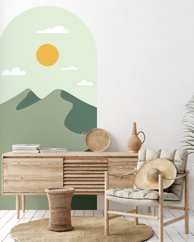 Simple Life Mountain Sunset Arch Decal Headboard Wall Sticker, Flora Grossist, väggdekoration