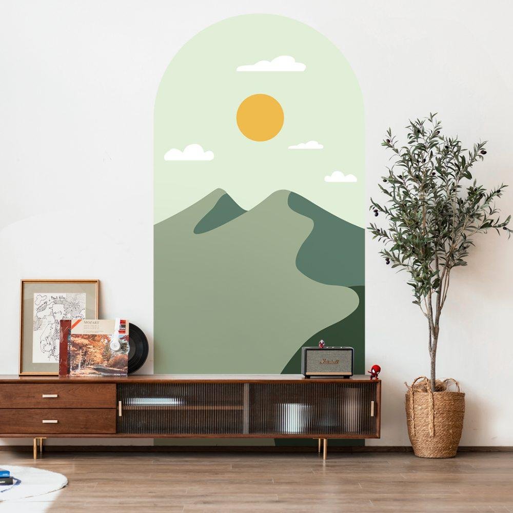 Simple Life Mountain Sunset Arch Decal Headboard Wall Sticker, Flora Grossist, väggdekoration