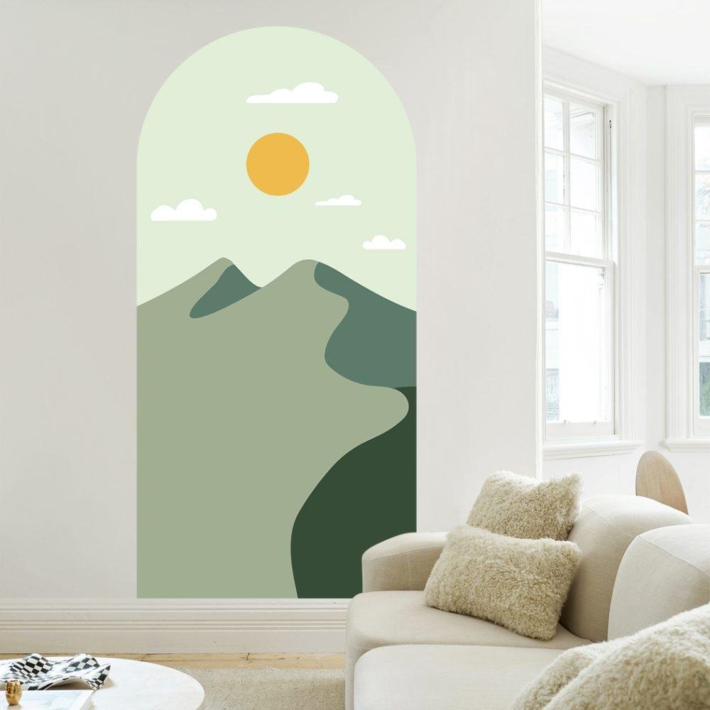 Simple Life Mountain Sunset Arch Decal Headboard Wall Sticker, Flora Grossist, väggdekoration