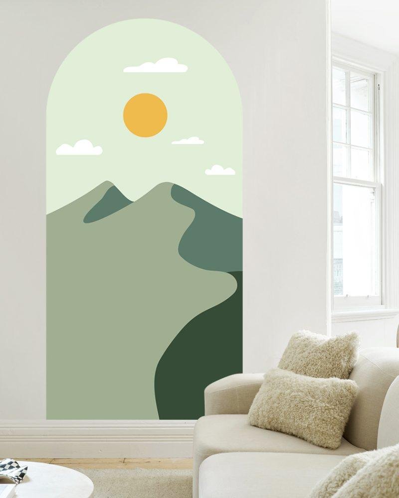 Simple Life Mountain Sunset Arch Decal Headboard Wall Sticker, Flora Grossist, väggdekoration