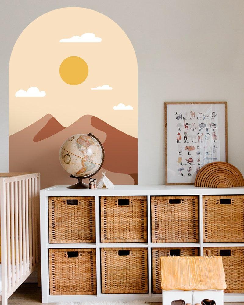 Enkel Fjäll- och Solbåge Dekal Huvudgavel Väggdekal, Flora Grossist, väggdekoration