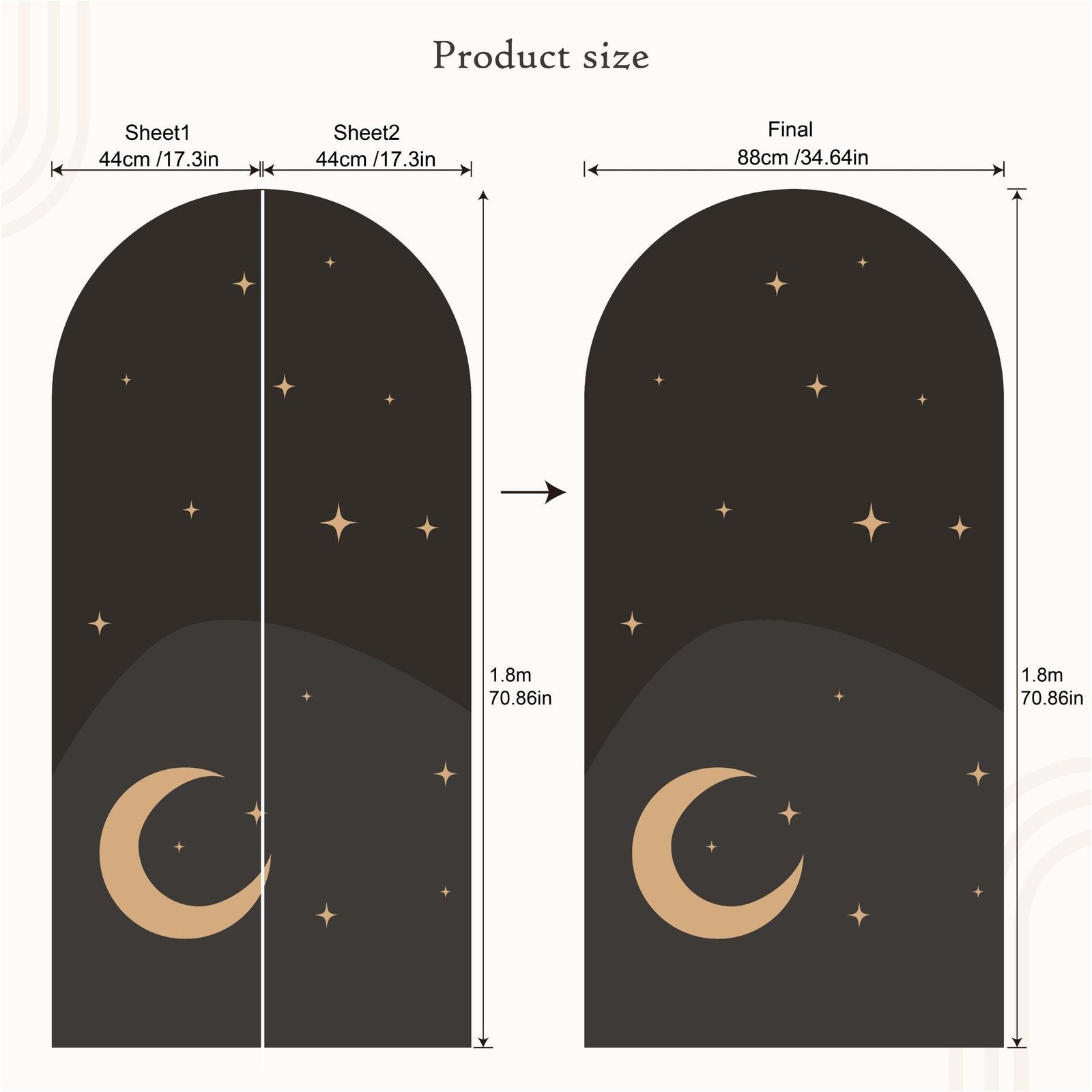1 St Mån & Stjärnmönster Väggdekal, Flora Grossist, väggdekoration
