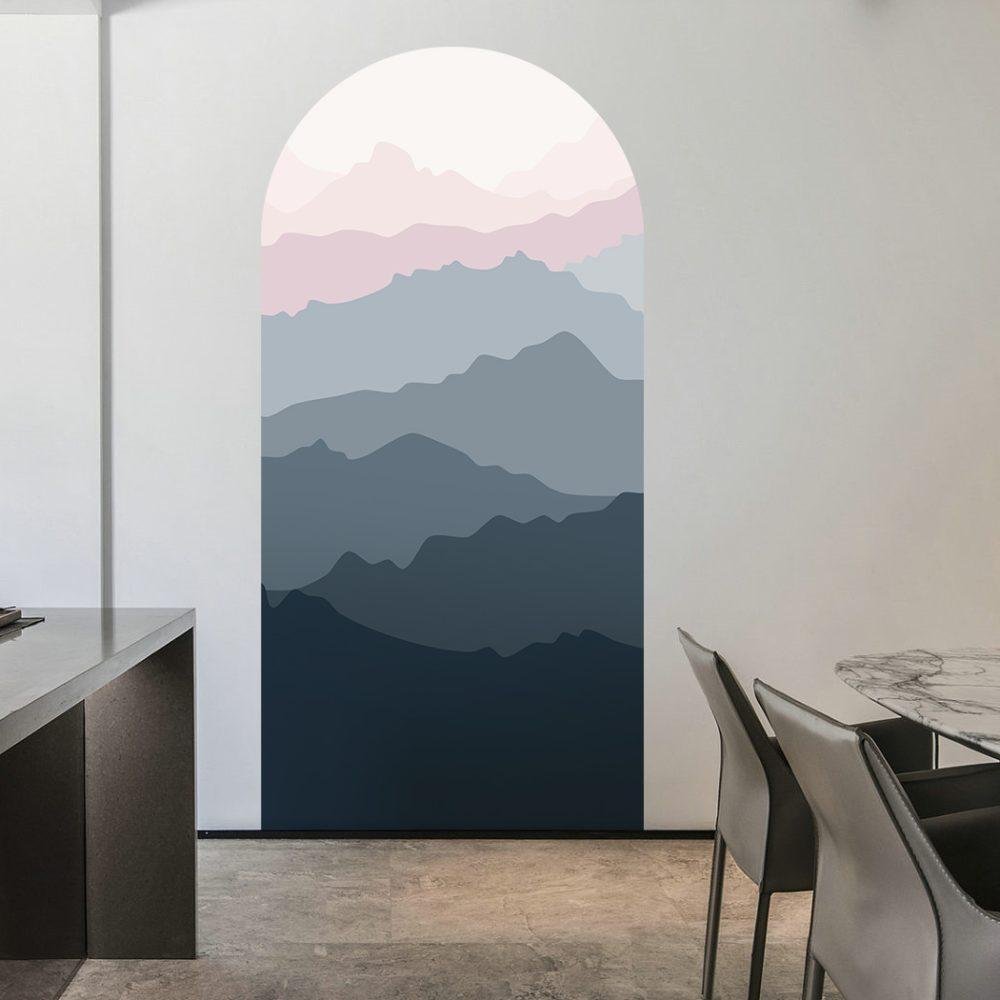 Enkel Mountain Cloud Arch Dekal Sänggavel Väggdekal, Flora Grossist, väggdekoration